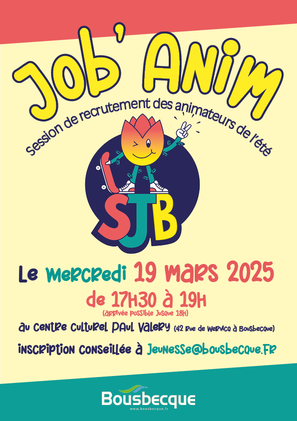 Job Anim 2025 - mercredi 19 mars 2025 - 17h30 à 19h - centre culturel paul valery