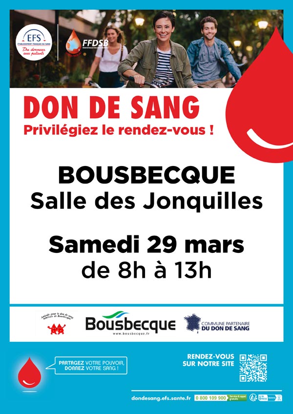 don du sang - samedi 29 mars 2025 de 8h à 13h salle des jonquilles