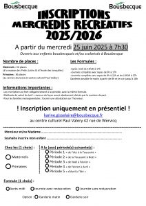 inscriptions mercredis récréatifs Mercredi 25 juin 2025