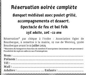 réservation du repas - banquet médiéval