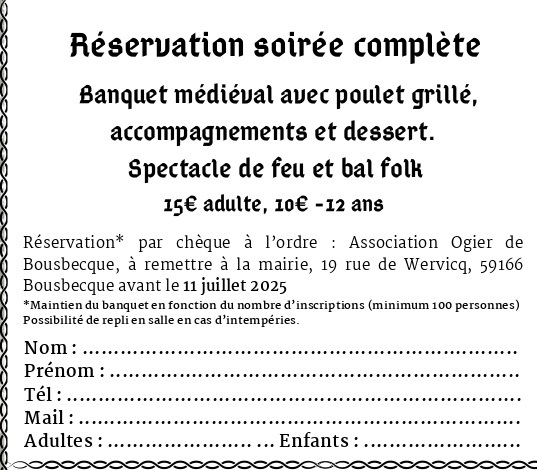 réservation du repas - banquet médiéval