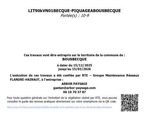 Travaux entretien des végétations pour bon fonctionnement des lignes haute tension